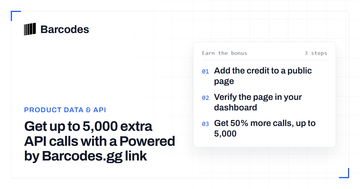 Cover: Get up to 5,000 extra API calls with a Powered by Barcodes.gg link